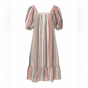 Frances Hart multi stripe 100% cotton square neck midi dress